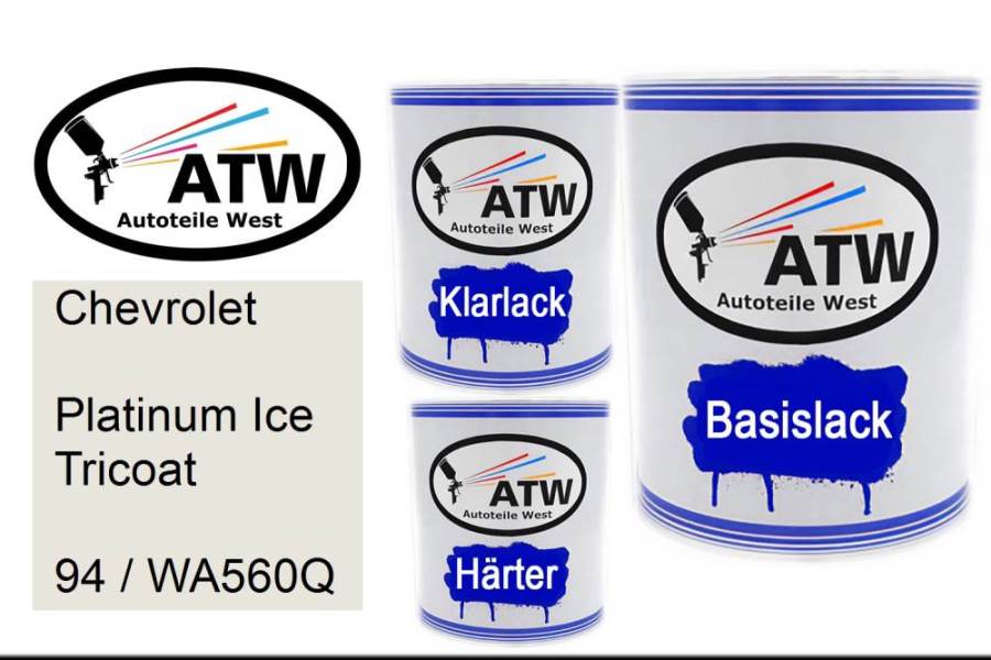 Chevrolet, Platinum Ice Tricoat, 94 / WA560Q: 1L Lackdose + 1L Klarlack + 500ml Härter - Set, von ATW Autoteile West.
